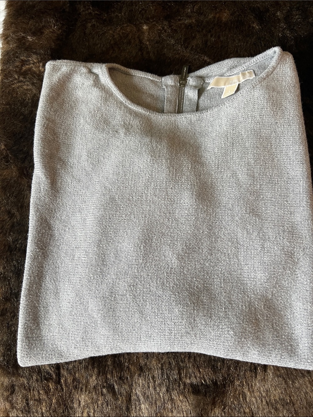 MICHAEL Michael Kors Light Gray Knit Crew Sweater with Back Zip